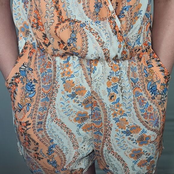 Liberty Love Orange and White Floral Romper - Picture 6 of 7